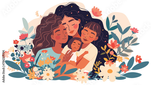Illustration Set of Mothers Day. Mother Daughter