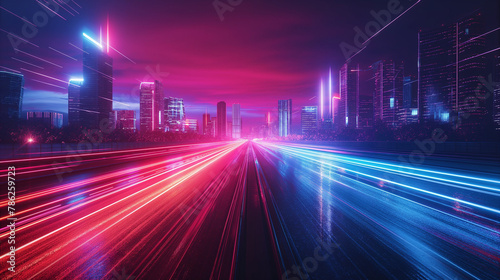 Neon light trails converging into the horizon  perfect for a cyberpunk game loading screengradient scheme