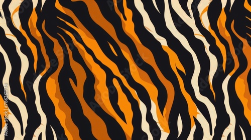 The tiger skin pattern is seamlessly illustrated in this vector design  offering a textured background reminiscent of animal striped fur.