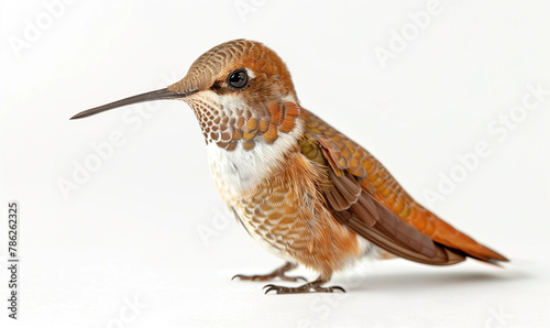 A Brown Hummingbird Perched Serenely on a White Background