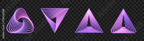 Triangle logo light effect, spiral perspective with rotation, fractal shape mystical portal, identity balance shape design template. Vector