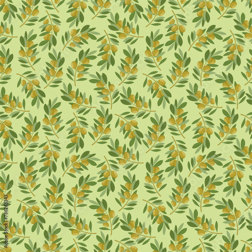 Seamless pattern green olive on a light background