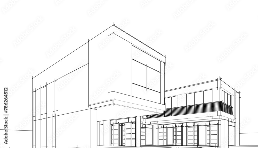 Naklejka premium house building sketch architecture vector illustration