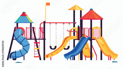 Kids playground equipment with swings slides and tube