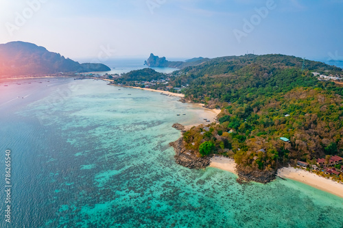 Aerial view big low tide in sea Phi Phi island  Thailand