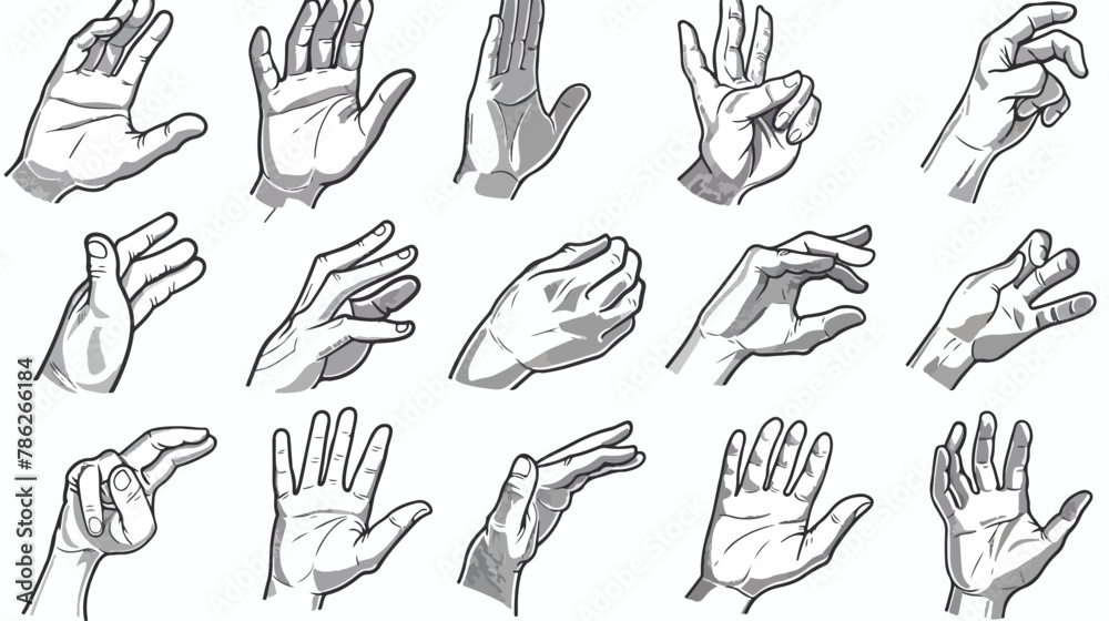 Hand gestures signs set. Thin line art icons. Flat style