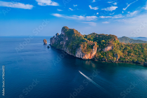 Landscape of Nui beach in koh Phi Phi Don island Krabi, Thailand, Aerial top view