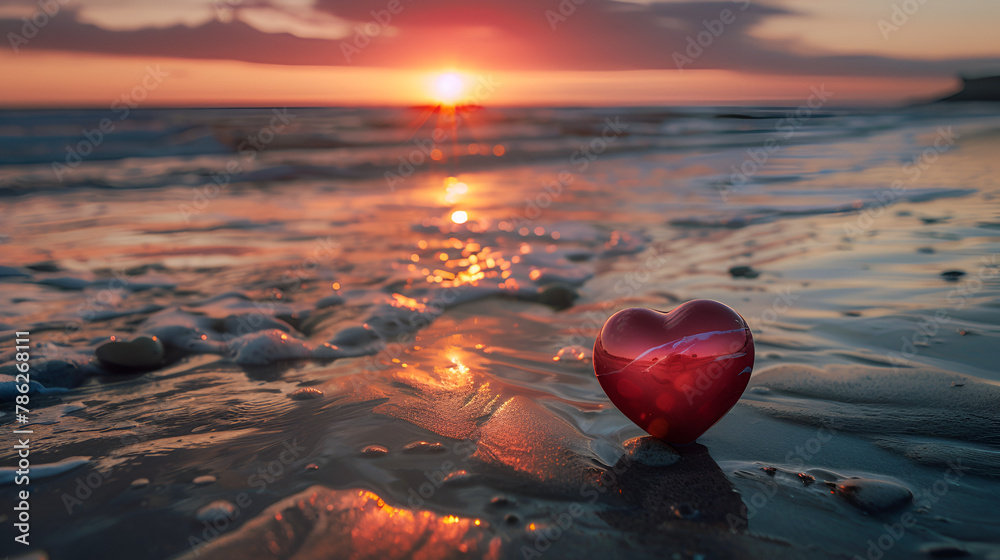 Fototapeta premium heart on the beach , generative ai