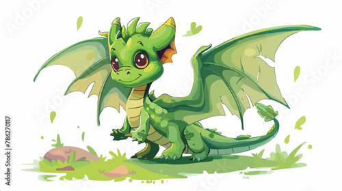 Little cute green flying young dragon childish vector