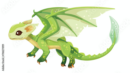 Fototapeta Naklejka Na Ścianę i Meble -  Little cute green flying young dragon childish vector