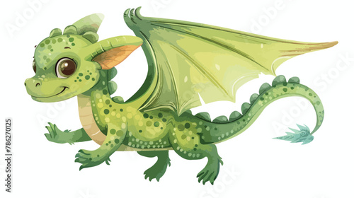 Little cute green flying young dragon childish vector