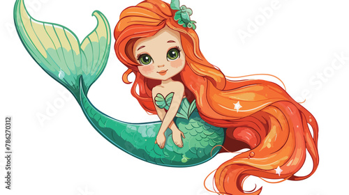 Little cute mermaid isolated on white background. vector