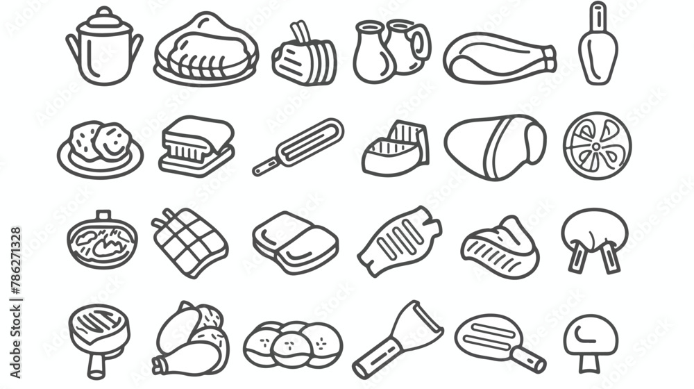 Meat cooking thin line art icons set. Steak house  Bar