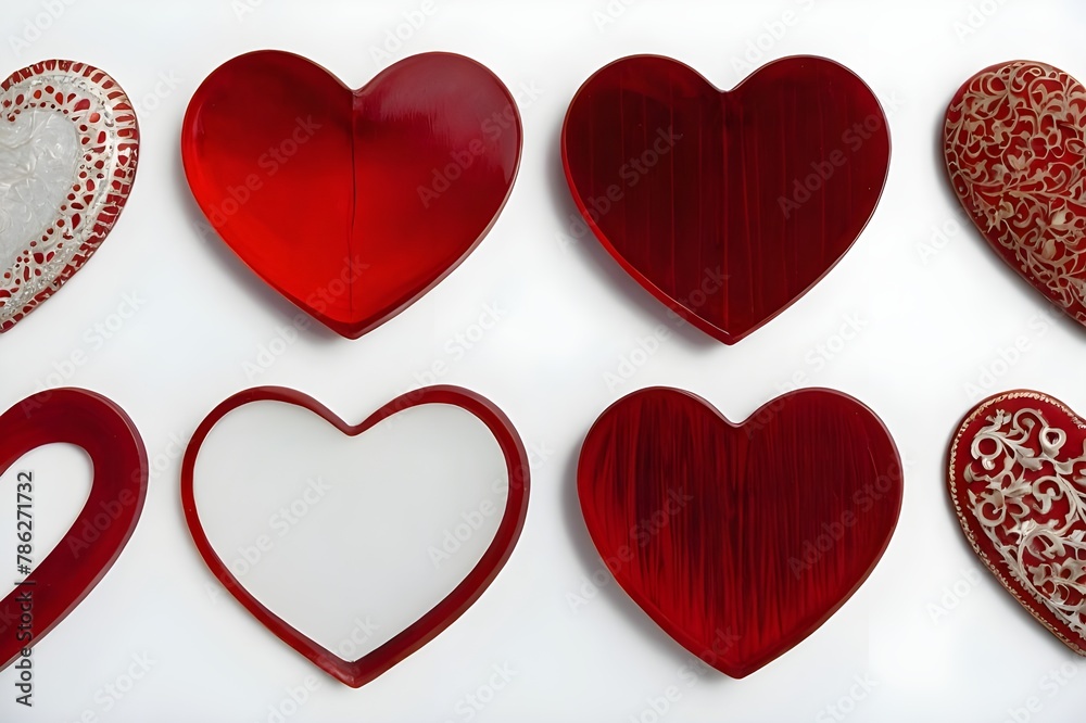 red hearts on a white background, red heart display on white background 