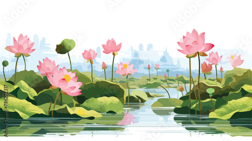 Lotus flowers at Hong Kong Wetland Park flat vector