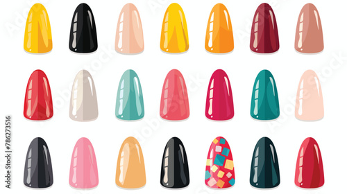 Nails shape icons set. Types of fashion bright colour