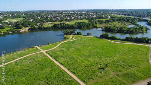 Aerial view South of Brookside neighborhood near Austin, W Parmer Ln, upscale suburban homes, 90-acre Brushy Creek Lake Park, nature trails, Cedar Park, Round Rock of Williamson and Travis County photo