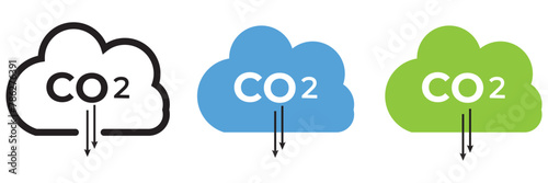co2 emissions icon. carbon dioxide pollution. ecology and environment cloud . Carbon emissions reduction icon vector symbol logo illustration flat design style isolated on white background. EPS 10