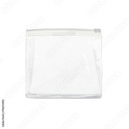 Empty plastic bag for cosmetic isolated on white