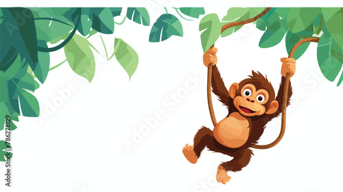 Monkey Swinging in Vine Vector illustration