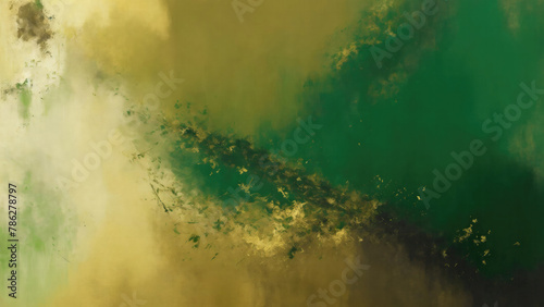 Abstract Green, Gold and Gray art Oil painting style. Hand drawn by dry brush of paint background texture
