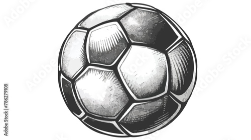 Monochrome vector engraving soccer ball isolated on white