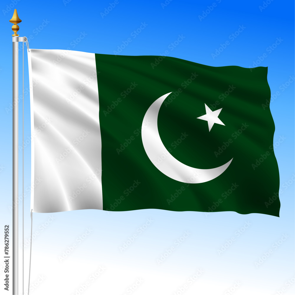 Pakistan official national waving flag, asiatic country, vector illustration Pakistan official national waving flag, asiatic country, vector illustration