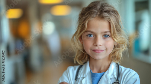 Kid doctor with stethoscope - medicine and healthcare education concept. Portrait of a kid doctor