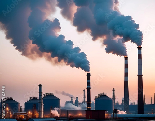 Air pollution, environmental concept. Industrial air polluters 