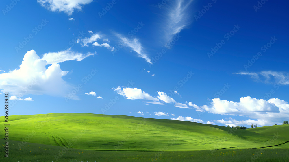 Digital technology blue sky white clouds green hills abstract poster web page PPT background Digital technology blue sky white clouds green hills abstract poster web page PPT background