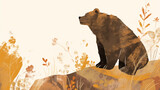 Urso pardo no campo - Ilustração infantil