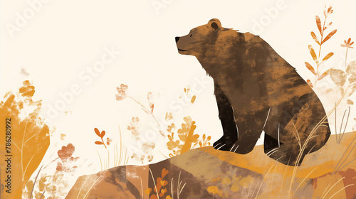 Urso pardo no campo - Ilustração infantil photo