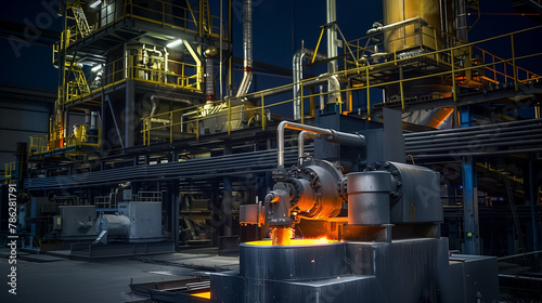 inside of a industial manufacturing plant. steel mill or chemical production site.