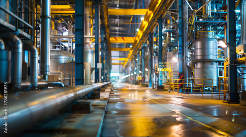 inside of a industial manufacturing plant. steel mill or chemical production site. photo