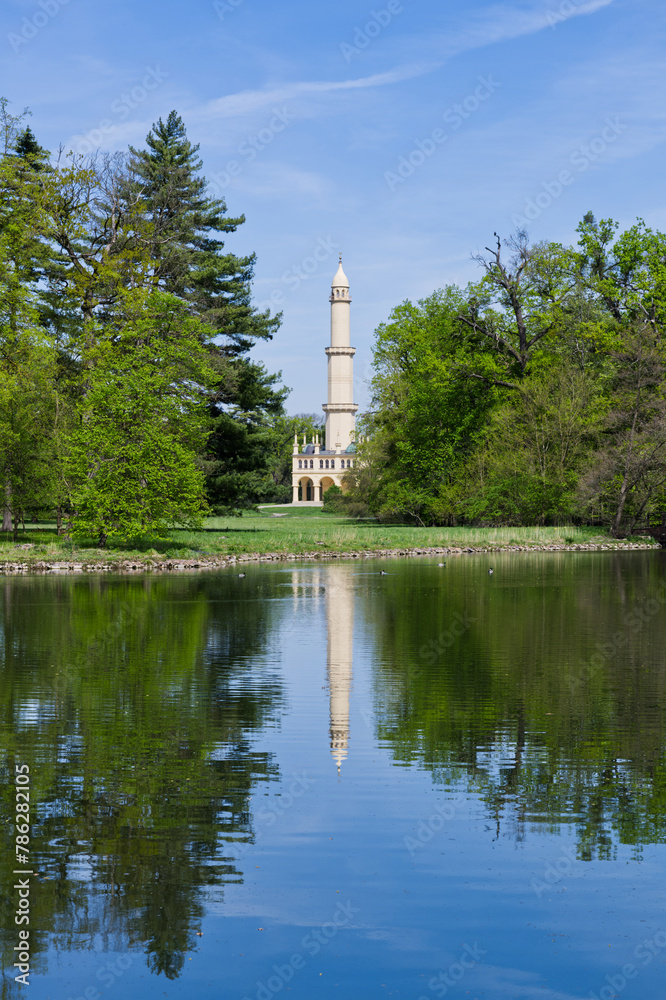 Fototapeta premium Historical minaret in Lednice, Czech Republic, Europe, Muslim tower in the park