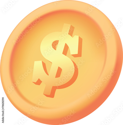 3D golden Dollar coin icon. Online transfers and transactions. Cash and dollars, currency. Template, layout and mock up. Cartoon isometric vector illustration isolated on white background.