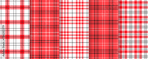 Plaid seamless pattern. Gingham red black background. Set checkered buffalo prints. Tartan table cloth texture. Flannel tablecloth. Kitchen napkin textile. Picnic geometric cloth. Vector illustration 