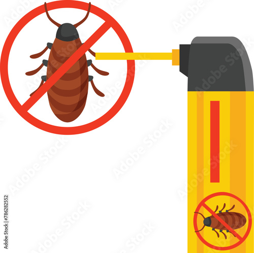 Cockroach bug spray. Insecticide sprayed on insect pests, harmful beetles control and hygiene from bad insects vector illustration. Insecticide pest and cockroach, spray for insect control.