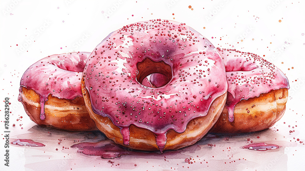 illustration of donuts painted with watercolors Stock Illustration ...