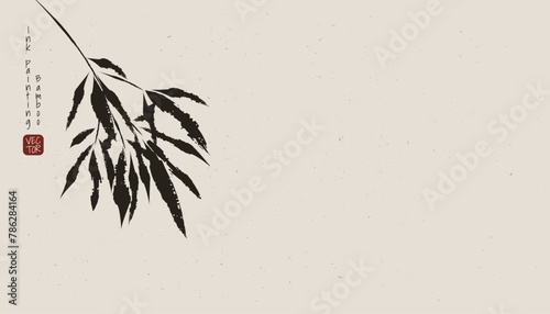A watercolor black bamboo leaves painting background, traditional Asian art. Ideal for banners, cards, and decorations, capturing the elegance of Chinese and Japanese culture. Not AI.