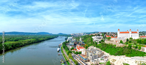 Bratislava Castle Slovakia in beautiful weather, aerial view in Europe