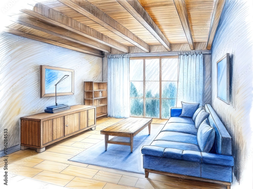 Fototapeta premium a sketch of a beautiful modern living room