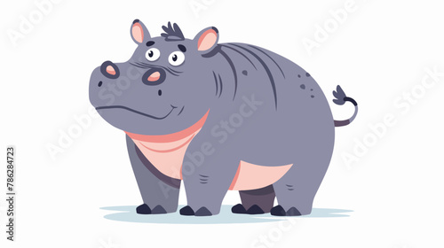 Fototapeta Naklejka Na Ścianę i Meble -  Cute cartoon hippo flat vector isolated on white backgroud