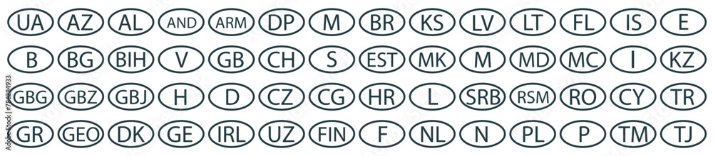 Oval sticker of the countries of the European Union and not only. With country code. Oval sticker of the countries of the European Union and not only. With country code.
