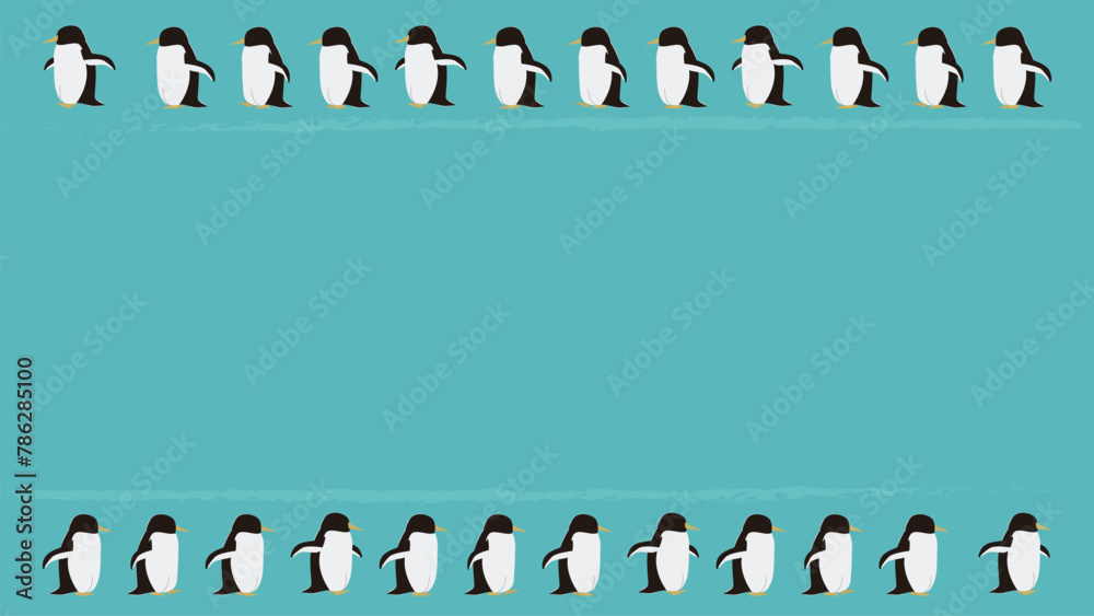 涼しげなペンギンの背景フレームイラスト 涼しげなペンギンの背景フレームイラスト