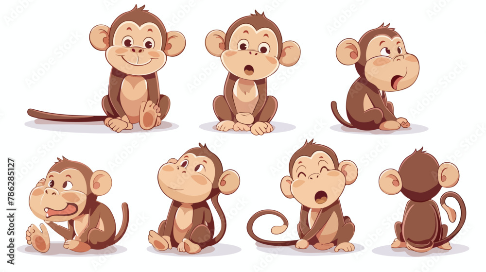 Cute cartoon monkey isolated on white background. vector