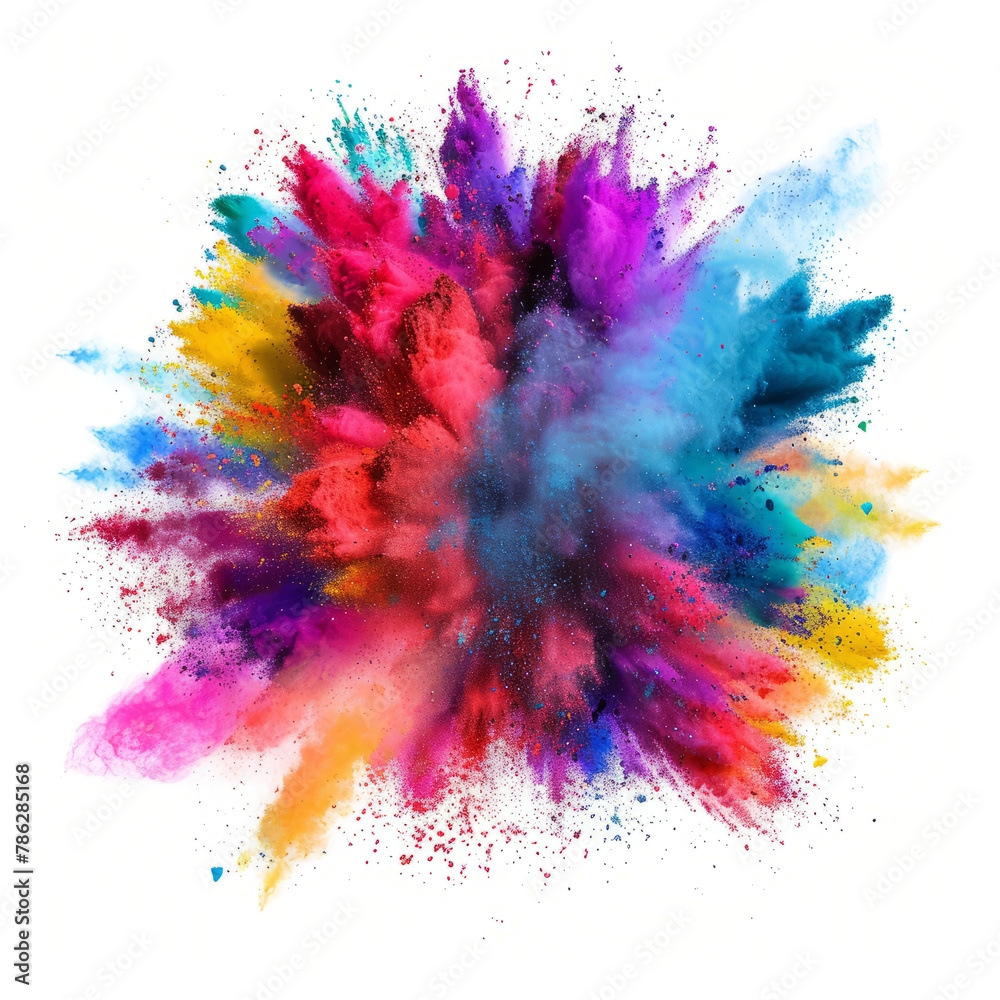 Spread joy and positivity burst of colored powder exploding in a colorful display against a white canvas