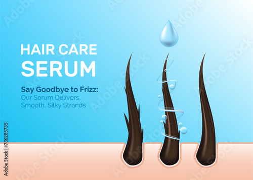 Vector hair and follicles, representing aspects of hair care, dermatology, and health. Covering topics like hair loss, treatment, and protection. Hair care serum advertising Not AI.