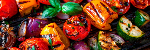 plate of freshly grilled vegetables, showcasing the vibrant colors and charred edges in exquisite detail. Generative AI