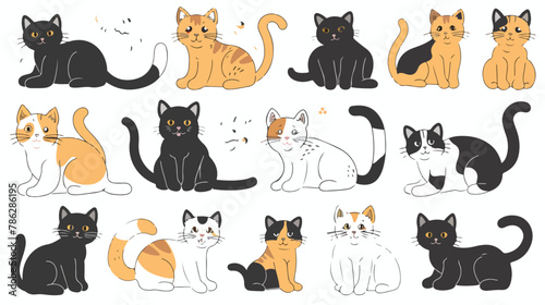 Cute cats and funny kitten doodle element vector